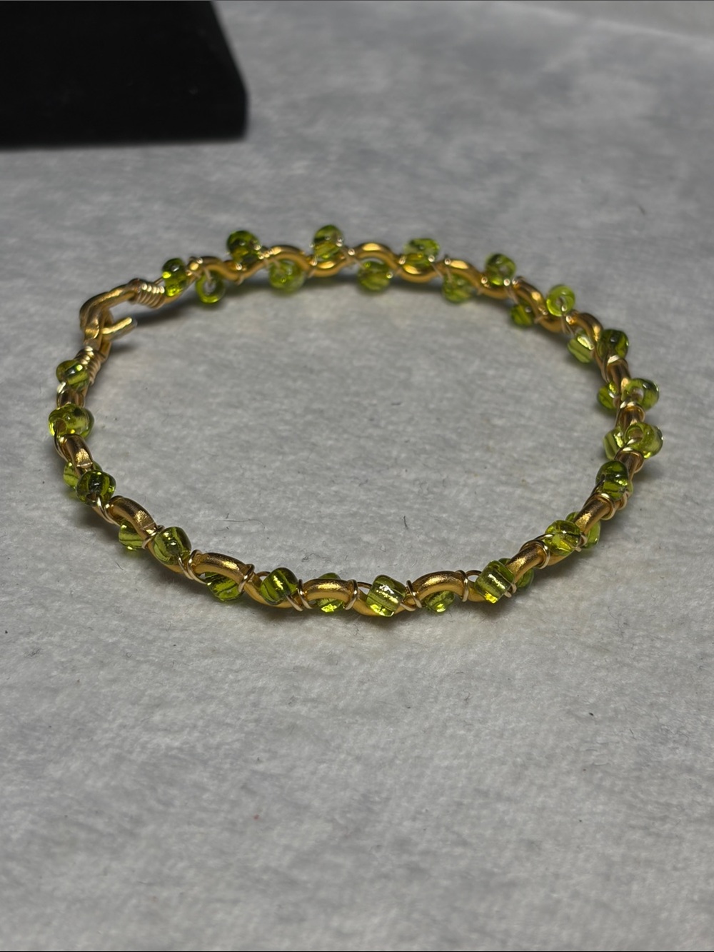 Gold-Tone Bracelet with Olive Green Bead Accents